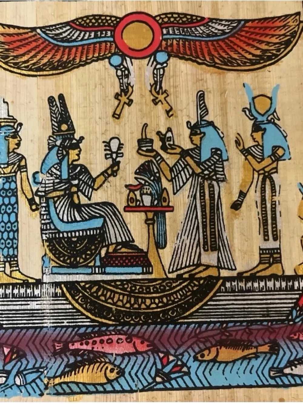 Authentic Papyrus   Egyptian Papyrus Wall Art - Blue, Red, Gold
